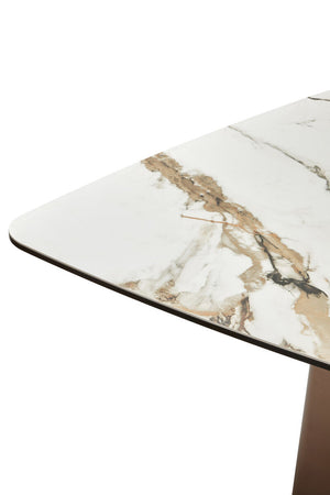 Imperia White Ceramic Marble Effect Rectangular Dining Table – in room setting