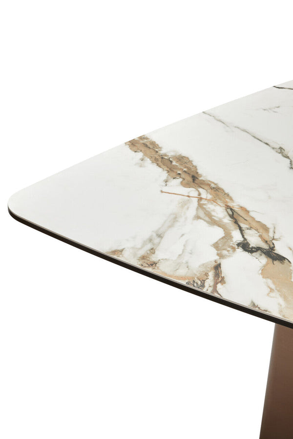 Imperia White Ceramic Marble Effect Rectangular Dining Table – in room setting