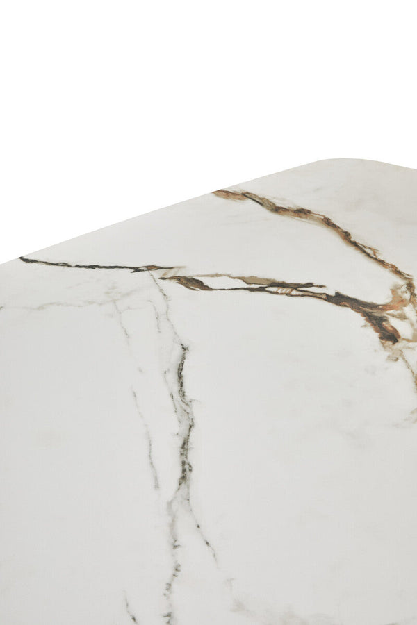 Imperia White Ceramic Marble Effect Rectangular Dining Table – close-up