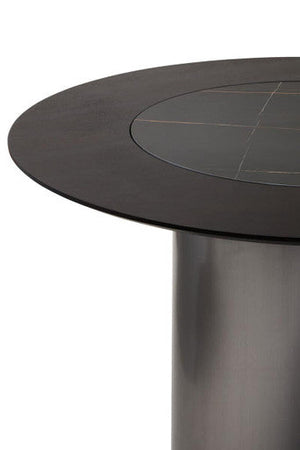 Imperia Black Veneer Round Dining Table with Ceramic Lazy Susan – in room setting