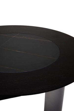 Imperia Black Veneer Round Dining Table with Ceramic Lazy Susan – close-up