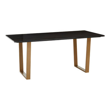 Black Marble Rectangular Dining Table with Geometric Gold Finish Steel Base | Varana – in room setting