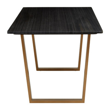 Black Marble Rectangular Dining Table with Geometric Gold Finish Steel Base | Varana – detail
