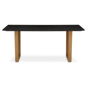 Black Marble Rectangular Dining Table with Geometric Gold Finish Steel Base | Varana – angle view