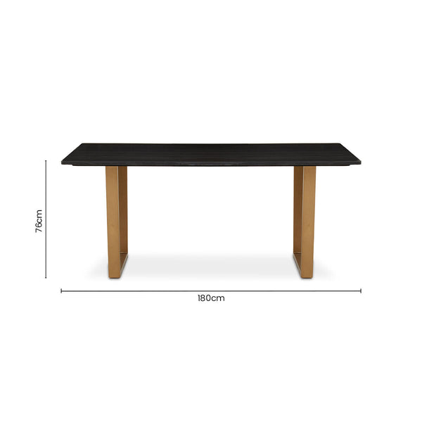 Black Marble Rectangular Dining Table with Geometric Gold Finish Steel Base | Varana – side view 2