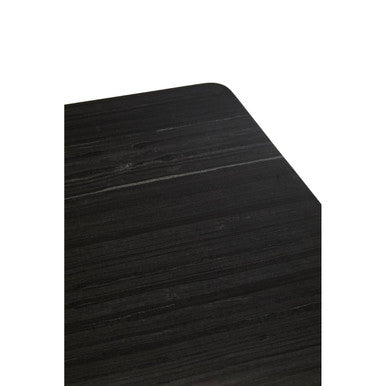 Black Marble Rectangular Dining Table with Geometric Gold Finish Steel Base | Varana – back view