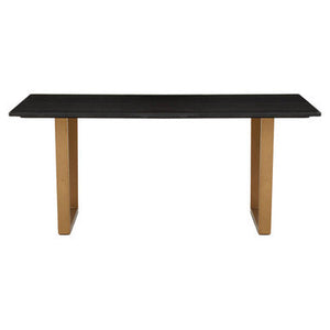 Black Marble Rectangular Dining Table with Geometric Gold Finish Steel Base | Varana – side view