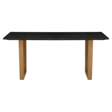 Black Marble Rectangular Dining Table with Geometric Gold Finish Steel Base | Varana – side view