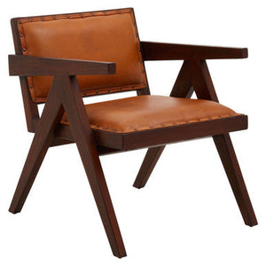 Inca Tan Leather and Teak Wood Chair – close-up