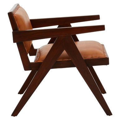Inca Tan Leather and Teak Wood Chair – back view