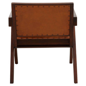 Inca Tan Leather and Teak Wood Chair – angle view