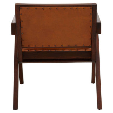 Inca Tan Leather and Teak Wood Chair – angle view