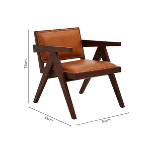Inca Tan Leather and Teak Wood Chair – dimensions 2