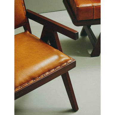 Inca Tan Leather and Teak Wood Chair – in room setting
