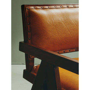 Inca Tan Leather and Teak Wood Chair – detail