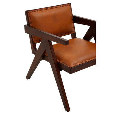 Inca Tan Leather and Teak Wood Chair – detail 2