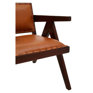 Inca Tan Leather and Teak Wood Chair – in room setting 2