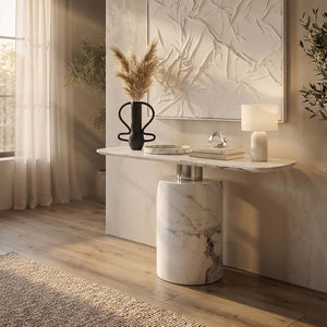 Sesto White Marble Console Table – side view 2