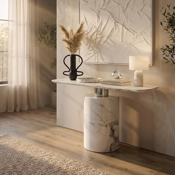 Sesto White Marble Console Table – side view 2