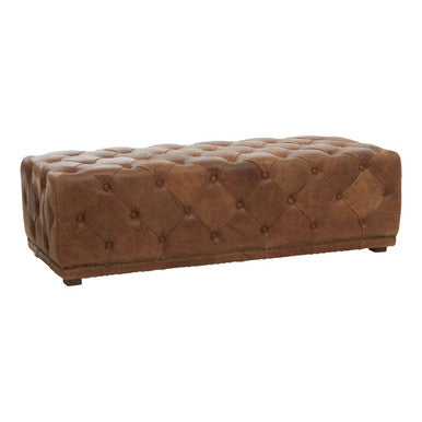 Hoxton Brown Leather Rectangular Chesterfield Ottoman – detail