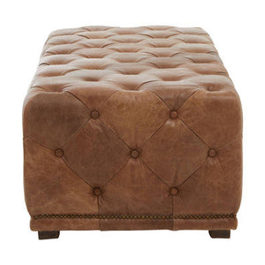 Hoxton Brown Leather Rectangular Chesterfield Ottoman – dimensions