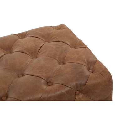 Hoxton Brown Leather Rectangular Chesterfield Ottoman – back view