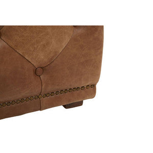 Hoxton Brown Leather Rectangular Chesterfield Ottoman – angle view