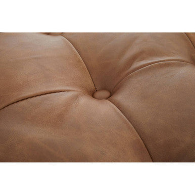 Hoxton Brown Leather Rectangular Chesterfield Ottoman – side view 2