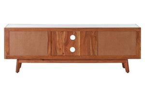 Myan Natural Acacia Wood and White Marble Media Unit – back view