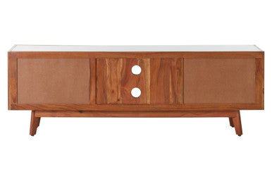Myan Natural Acacia Wood and White Marble Media Unit – back view