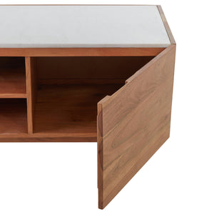 Myan Natural Acacia Wood and White Marble Media Unit – dimensions 3