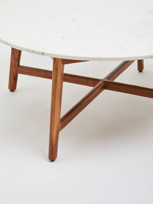 Myan Natural Acacia Wood and White Marble Round Coffee Table – dimensions 3