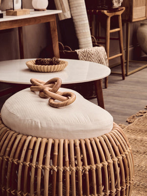 Myan Natural Acacia Wood and White Marble Round Coffee Table – detail 4