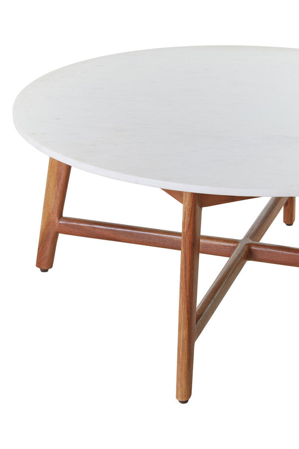 Myan Natural Acacia Wood and White Marble Round Coffee Table – dimensions 4