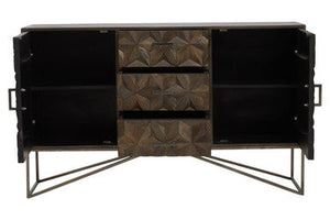 Solana Grey Wash Carved Mango Wood 2 Door and 3 Drawer Sideboard – in room setting