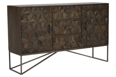 Solana Grey Wash Carved Mango Wood 2 Door and 3 Drawer Sideboard – detail
