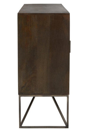 Solana Grey Wash Carved Mango Wood 2 Door and 3 Drawer Sideboard – close-up