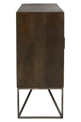 Solana Grey Wash Carved Mango Wood 2 Door and 3 Drawer Sideboard – close-up