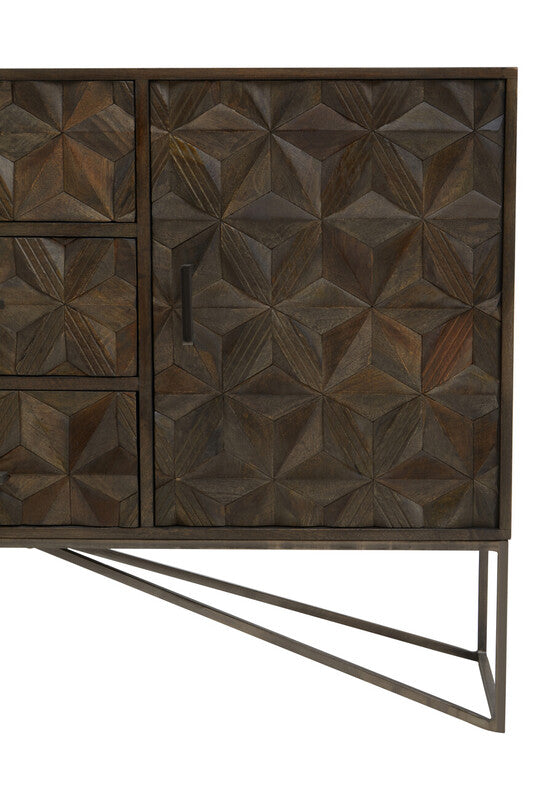 Solana Grey Wash Carved Mango Wood 2 Door and 3 Drawer Sideboard – side view 2