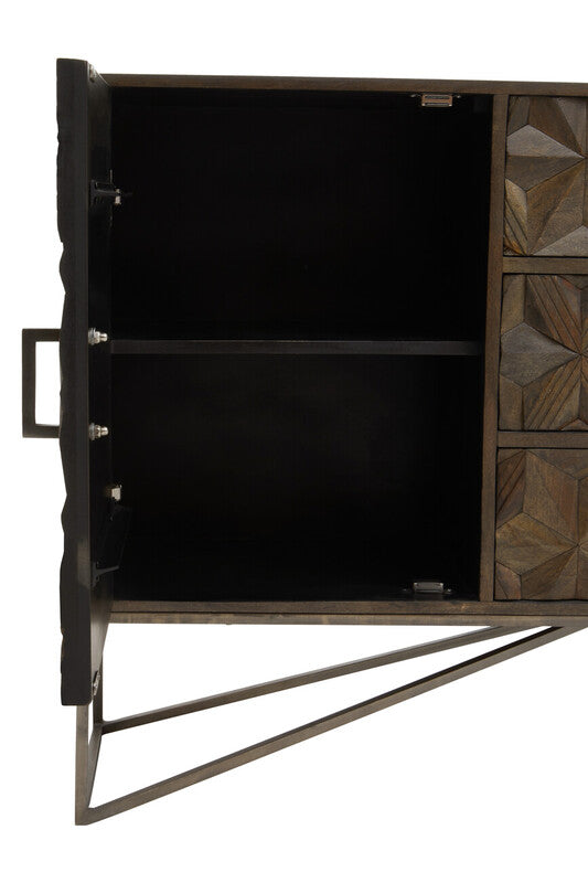 Solana Grey Wash Carved Mango Wood 2 Door and 3 Drawer Sideboard – detail 2
