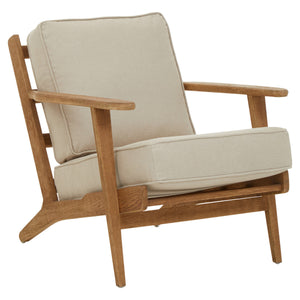 Hector Natural Linen and Dark Oak Wood Armchair – in room setting