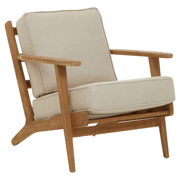 Hector Natural Linen and Dark Oak Wood Armchair – in room setting