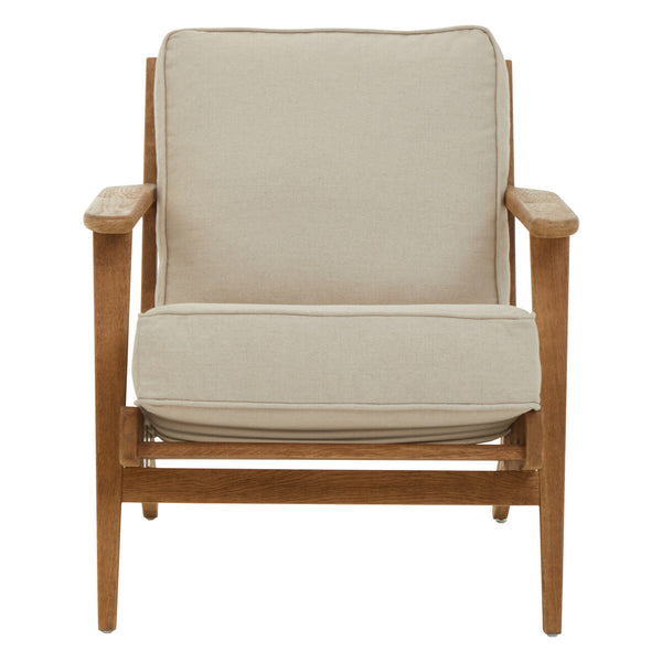 Hector Natural Linen and Dark Oak Wood Armchair – side view