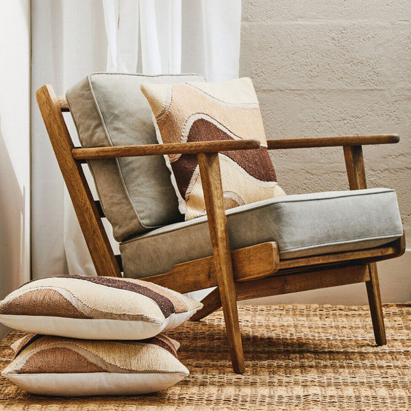 Hector Natural Linen and Dark Oak Wood Armchair