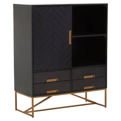 Kochi Black Mango Wood 1 Door and 4 Drawer Cabinet