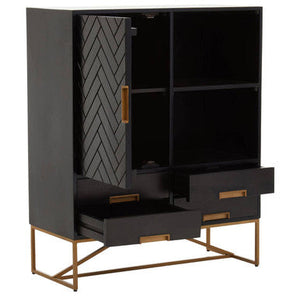 Kochi Black Mango Wood 1 Door and 4 Drawer Cabinet – detail