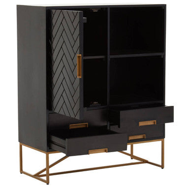 Kochi Black Mango Wood 1 Door and 4 Drawer Cabinet – detail
