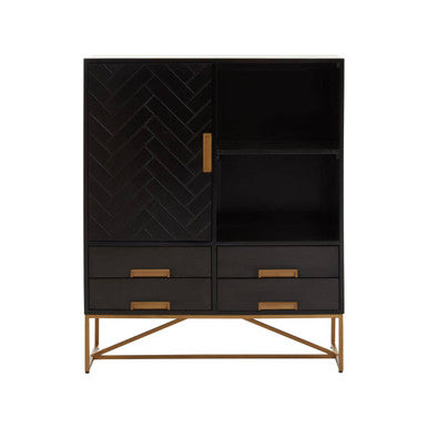 Kochi Black Mango Wood 1 Door and 4 Drawer Cabinet