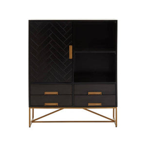 Kochi Black Mango Wood 1 Door and 4 Drawer Cabinet