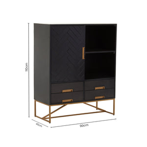 Kochi Black Mango Wood 1 Door and 4 Drawer Cabinet – back view